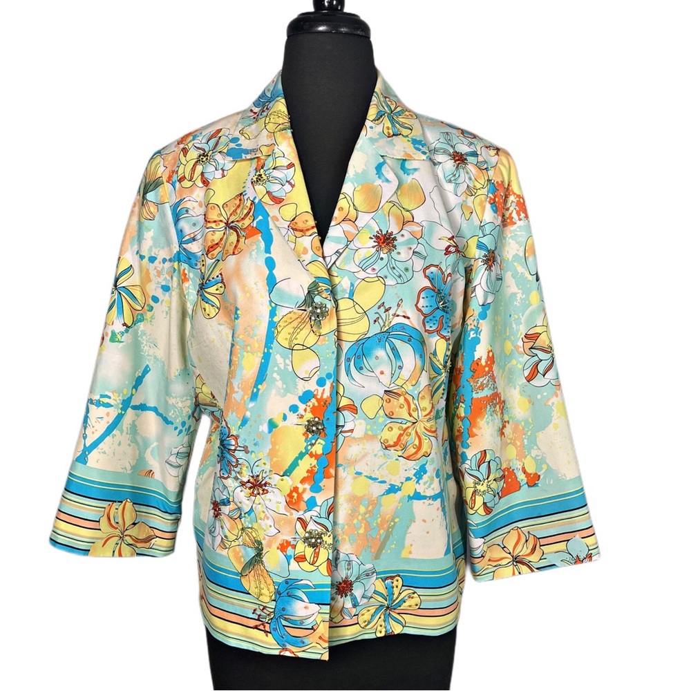 NANCY BOLEN City Girl Silk Turquoise Yellow Jacket